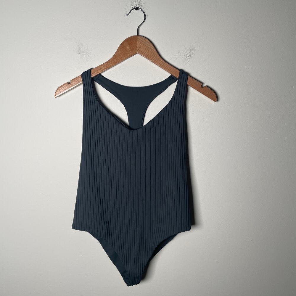 Boys + Arrows Bad News Beck Charcoal Grey Cheeky One Piece Swimsuit Plunge Alt M